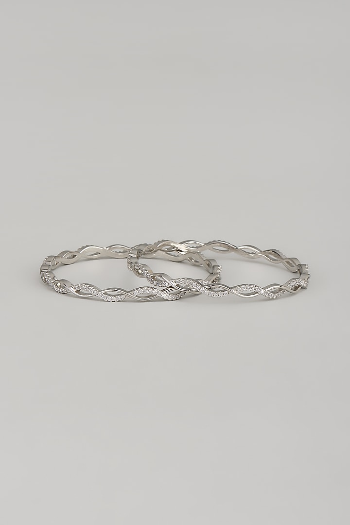 White Finish Zircon Bangles (Set Of 2) by Aster at Pernia's Pop Up Shop