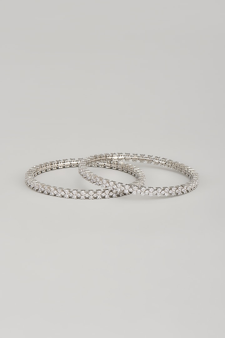 White Finish Zircon Bangles (Set Of 2) by Aster at Pernia's Pop Up Shop