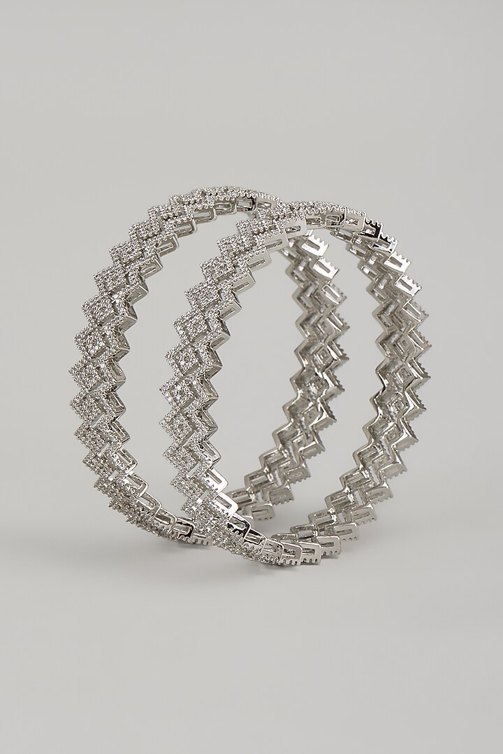 White Finish Zircon Bangles (Set Of 2) by Aster at Pernia's Pop Up Shop