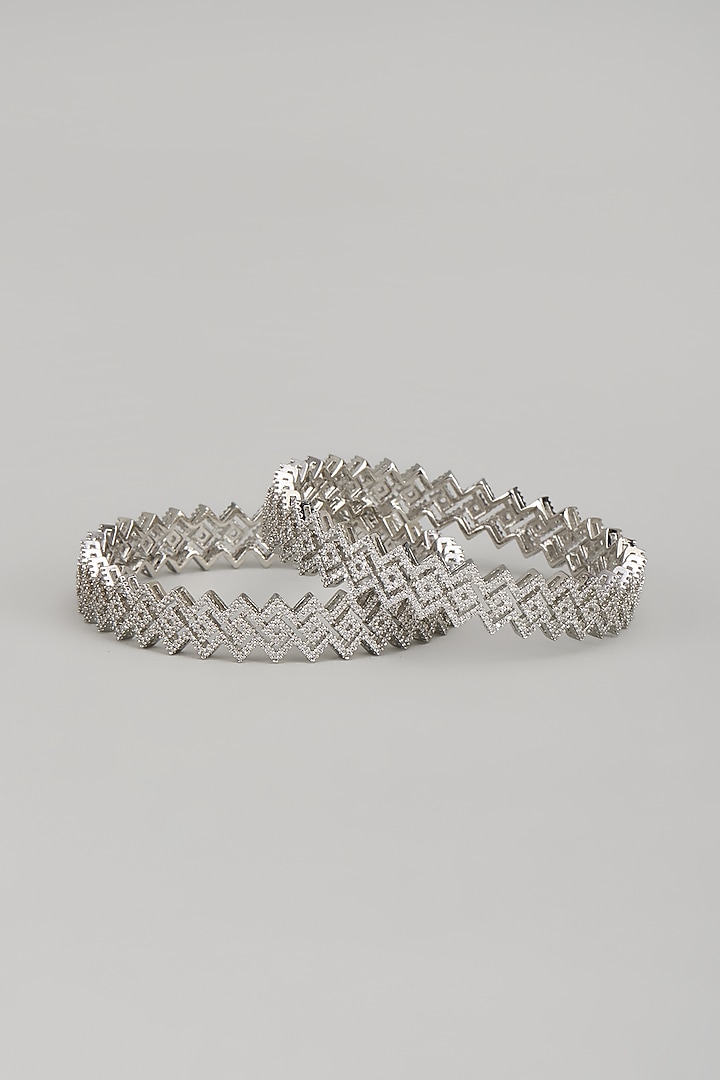 White Finish Zircon Bangles (Set Of 2) by Aster at Pernia's Pop Up Shop