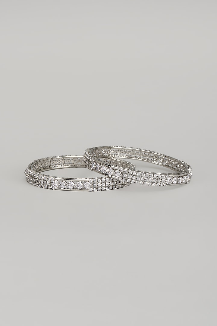 White Finish Zircon Bangles (Set Of 2) by Aster at Pernia's Pop Up Shop