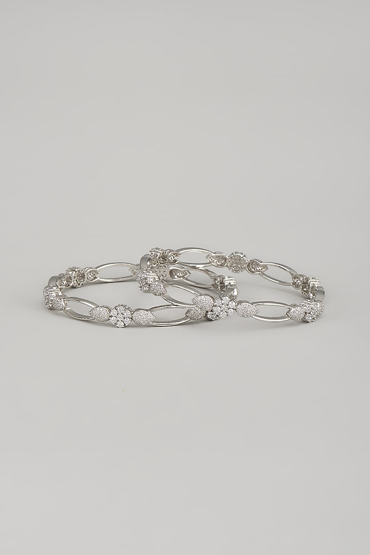 White Finish Zircon Bangles (Set Of 2) by Aster at Pernia's Pop Up Shop