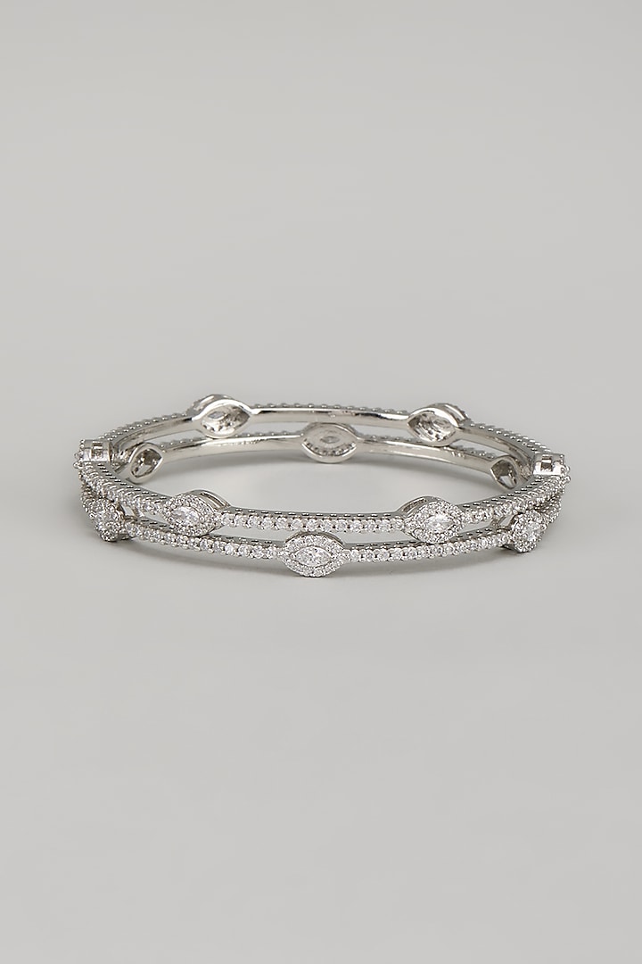 White Finish Zircon Bangles (Set Of 2) by Aster at Pernia's Pop Up Shop