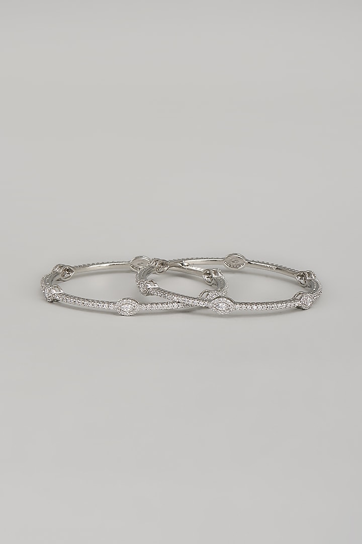 White Finish Zircon Bangles (Set Of 2) by Aster at Pernia's Pop Up Shop