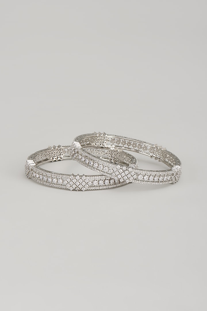 White Finish Zircon Bangles (Set Of 2) by Aster at Pernia's Pop Up Shop
