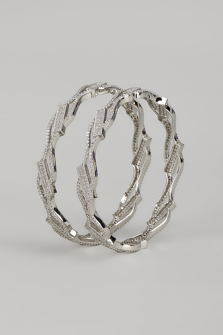 White Finish Zircon Bangles (Set Of 2) by Aster at Pernia's Pop Up Shop