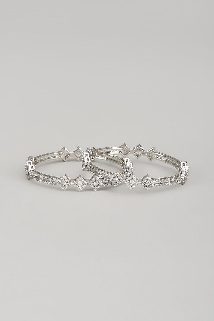 White Finish Zircon Bangles (Set Of 2) by Aster at Pernia's Pop Up Shop