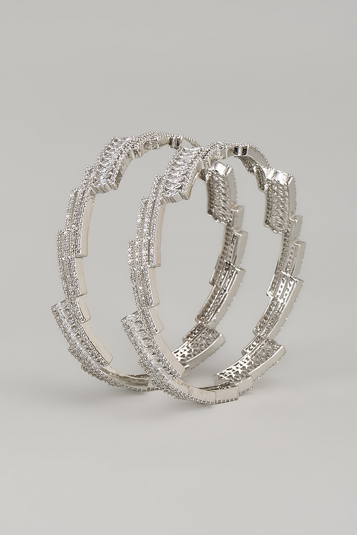 White Finish Zircon Bangles (Set Of 2) by Aster at Pernia's Pop Up Shop