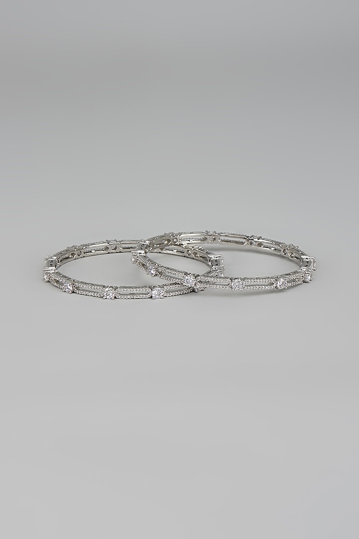 White Finish Zircon Bangles (Set Of 2) by Aster at Pernia's Pop Up Shop