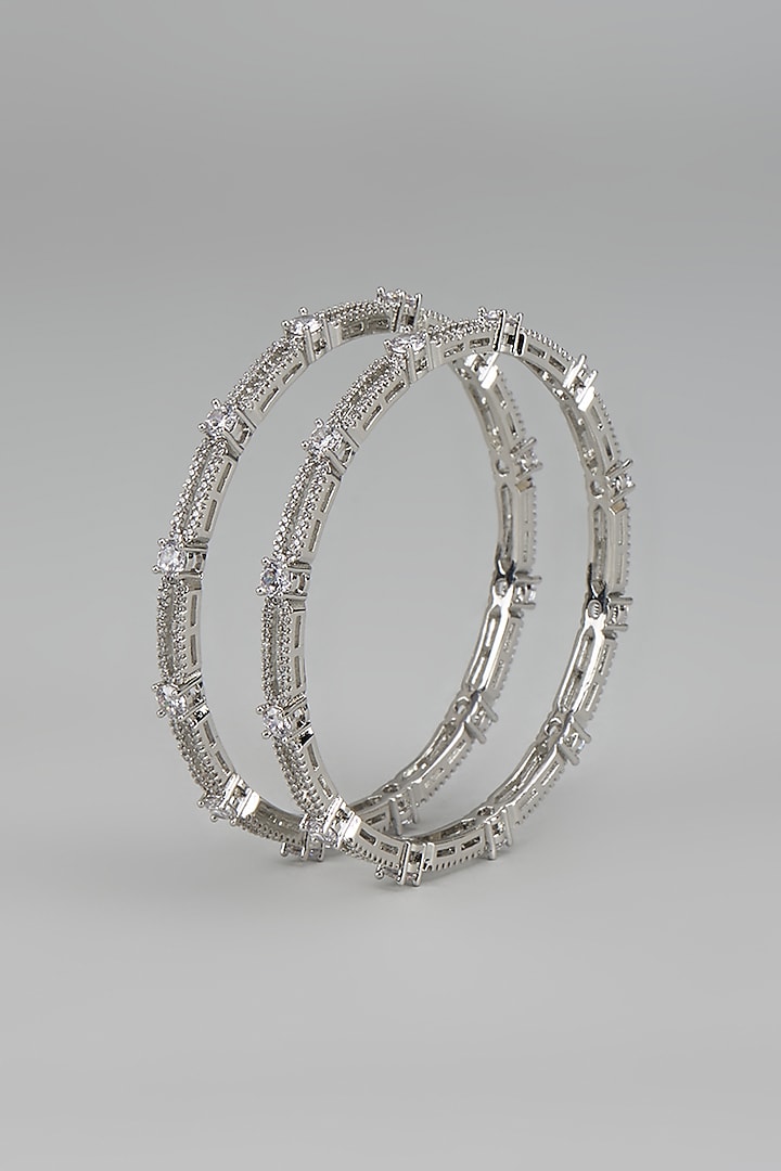White Finish Zircon Bangles (Set Of 2) by Aster at Pernia's Pop Up Shop