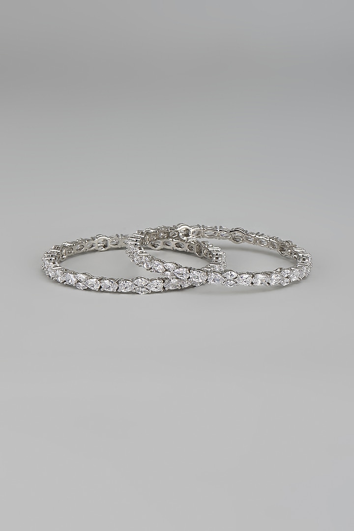 White Finish Zircon Bangles (Set Of 2) by Aster at Pernia's Pop Up Shop