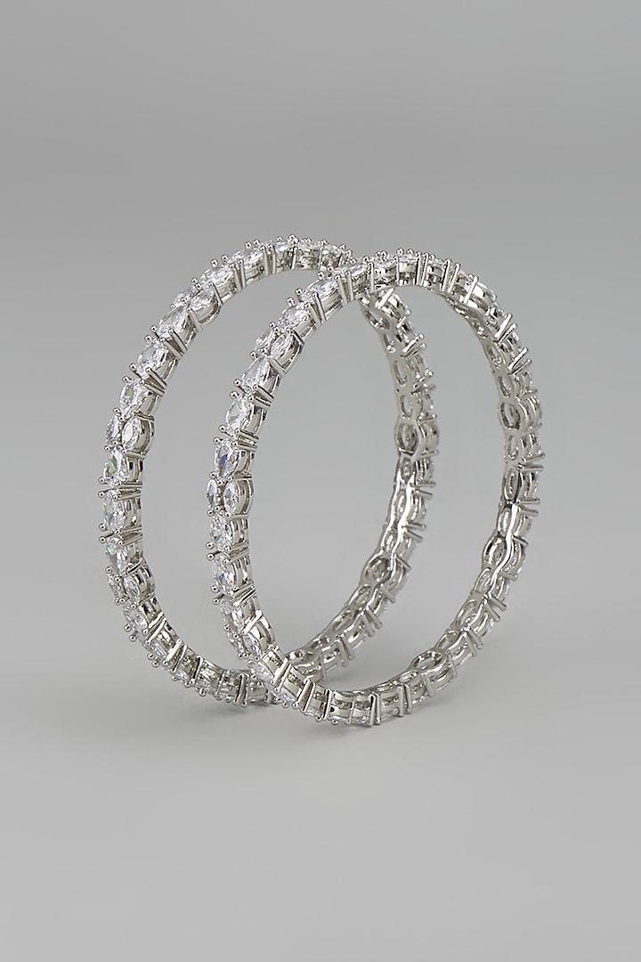 White Finish Zircon Bangles (Set Of 2) by Aster at Pernia's Pop Up Shop