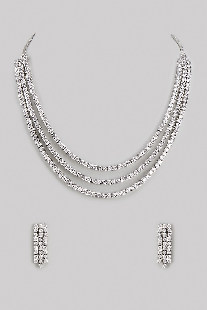 White Finish Zircon Layered Necklace Set by Aster at Pernia's Pop Up Shop