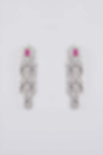 White Finish Pink Synthetic Stone Dangler Earrings by Aster at Pernia's Pop Up Shop