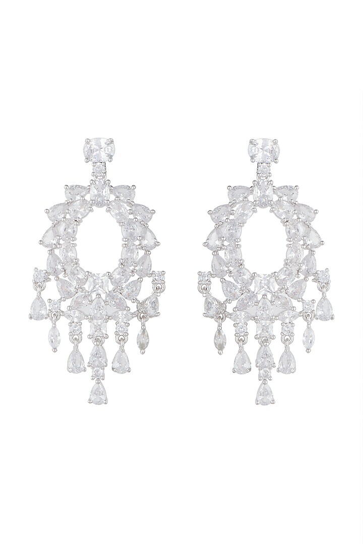 White Finish Faux Diamonds Earrings by Aster at Pernia's Pop Up Shop