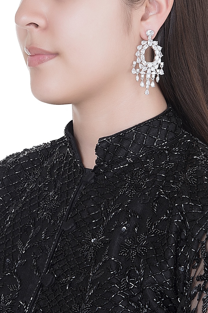 White Finish Faux Diamonds Earrings by Aster