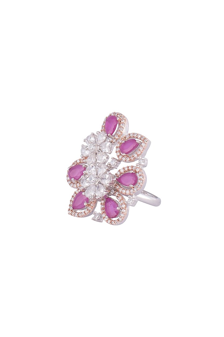 White Finish Faux Diamonds & Red Stones Ring by Aster at Pernia's Pop Up Shop