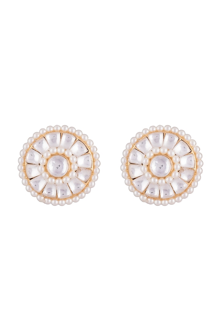 Gold Finish Faux Pearls & Kundan Stud Earrings Design by Aster at ...