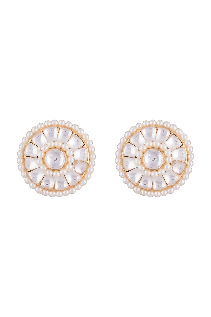 Gold Finish Faux Pearls & Kundan Stud Earrings by Aster at Pernia's Pop Up Shop