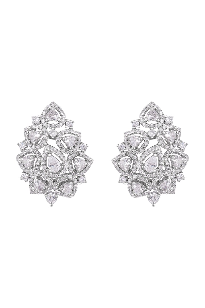 White Finish Faux Diamonds Stud Earrings by Aster at Pernia's Pop Up Shop