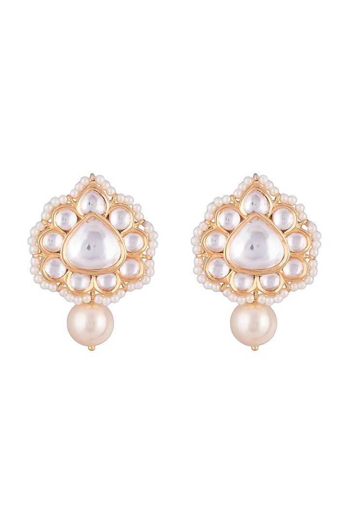 Gold Finish Faux Kundan & Pearls Earrings by Aster at Pernia's Pop Up Shop