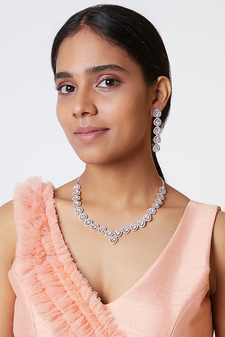 Rose Gold & White Finish Necklace Set by Aster