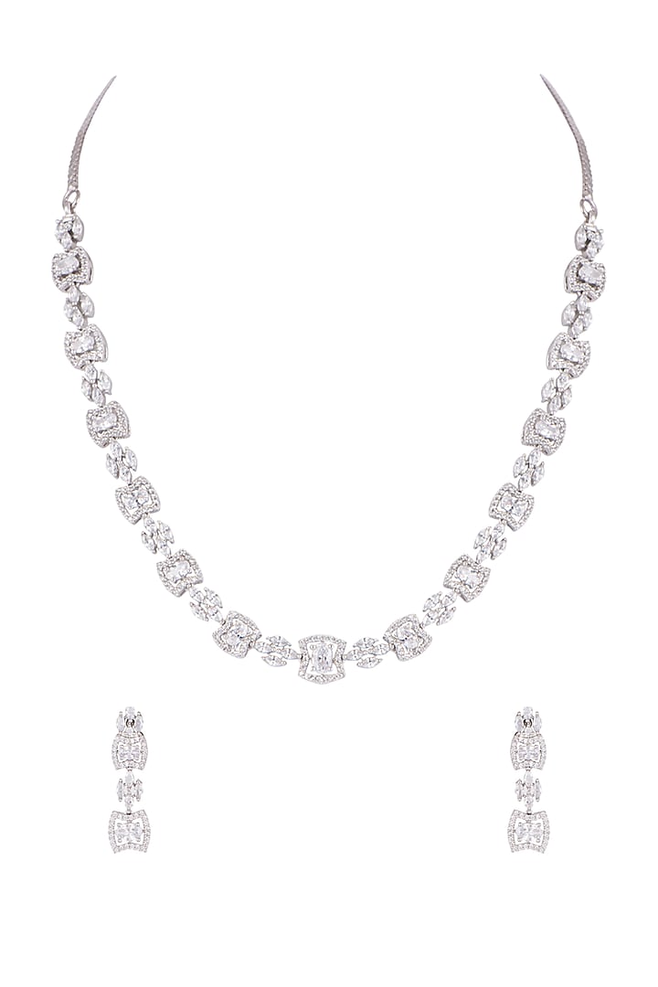 White Finish Faux Diamond Necklace Set by Aster at Pernia's Pop Up Shop