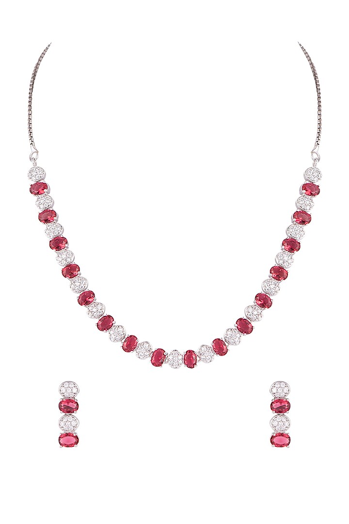 White Finish Red & White Diamond Necklace Set by Aster at Pernia's Pop Up Shop