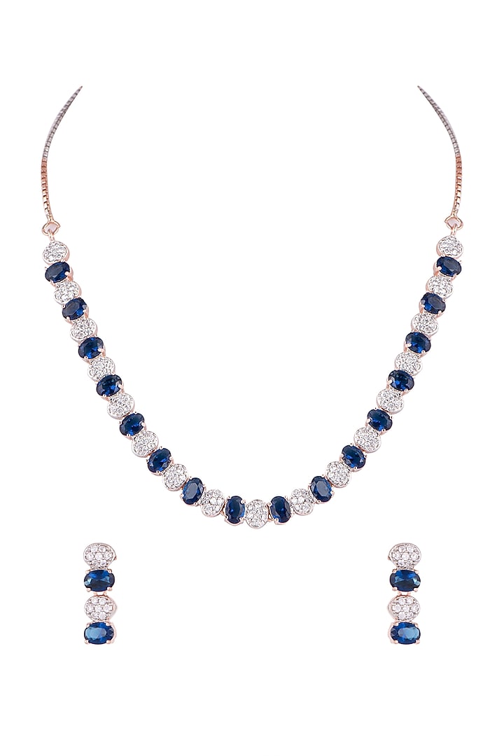 Rose Gold & White Finish Blue Necklace Set by Aster at Pernia's Pop Up Shop