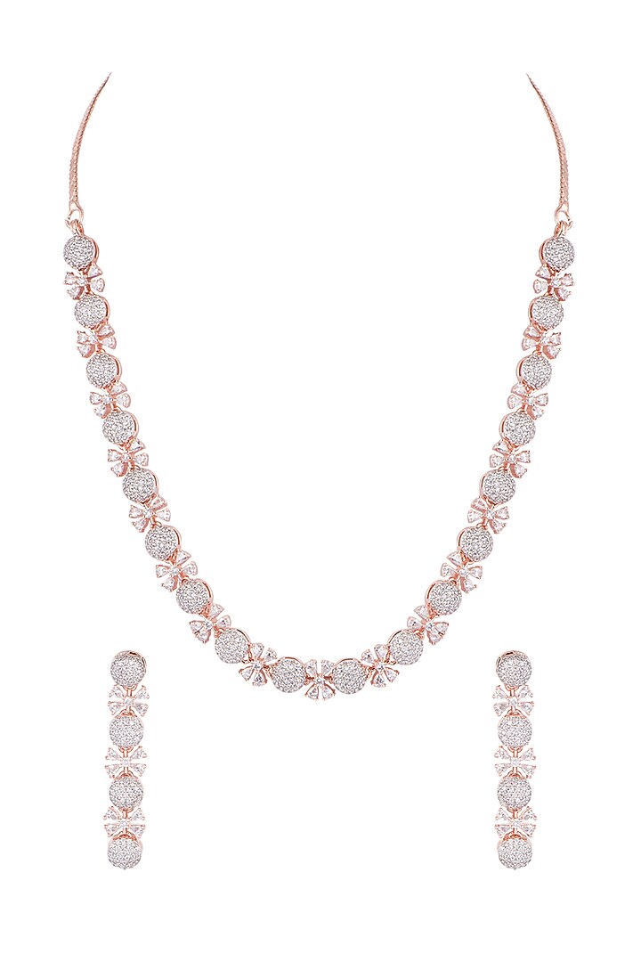 Rose Gold & White Finish Diamond Necklace Set by Aster at Pernia's Pop Up Shop