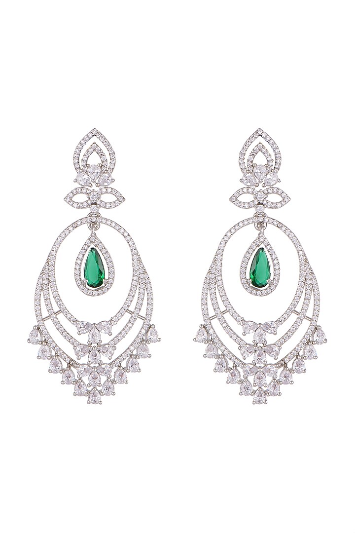 White Finish Green Stone Chandbali Earrings by Aster at Pernia's Pop Up Shop