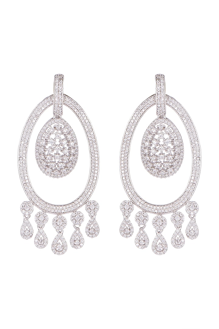 White Finish Diamond Chandbali Earrings by Aster at Pernia's Pop Up Shop
