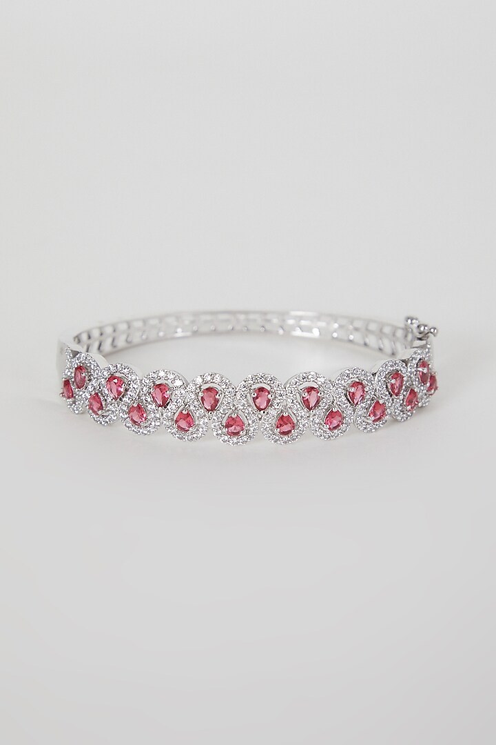 White Finish Diamond & Red Stone Bracelet by Aster at Pernia's Pop Up Shop