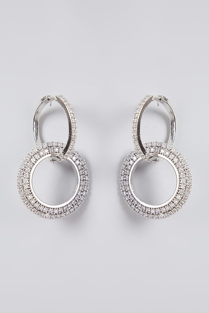 White Finish Faux Diamond Circular Earrings by Aster at Pernia's Pop Up Shop