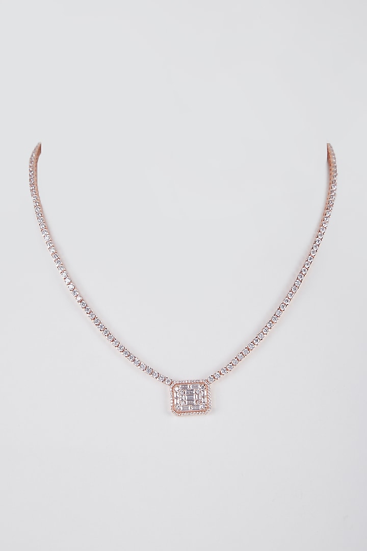 Rose Gold Finish Faux Diamond Pendant Necklace by Aster at Pernia's Pop Up Shop