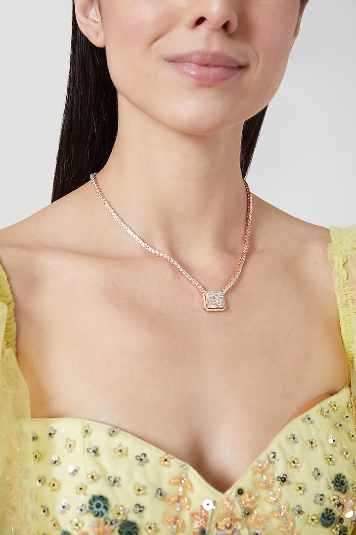 Rose Gold Finish Faux Diamond Pendant Necklace by Aster at Pernia's Pop Up Shop