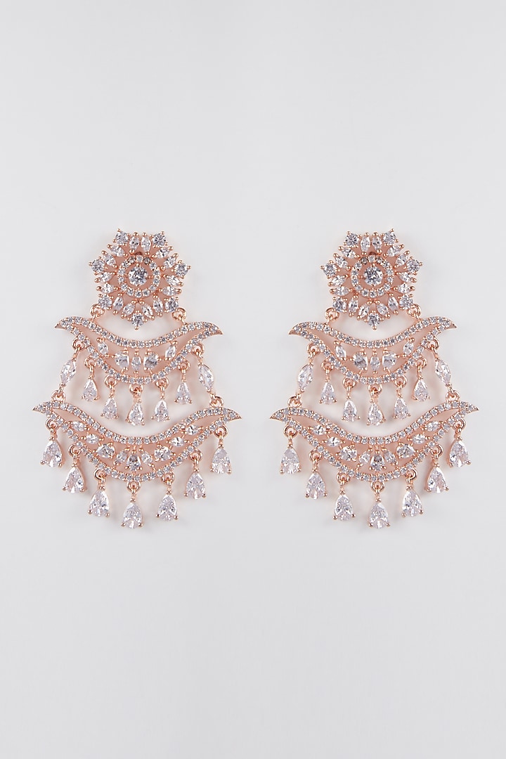 Rose Gold Finish Zircon Dangler Earrings by Aster at Pernia's Pop Up Shop