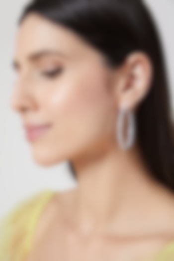 White Finish Zircon Hoop Earrings by Aster at Pernia's Pop Up Shop
