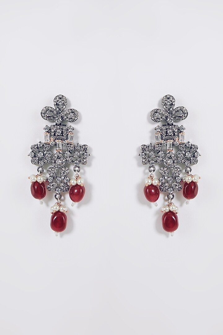 Black Rhodium Finish Zircon & Red Beaded Choker Necklace Set by Aster at Pernia's Pop Up Shop