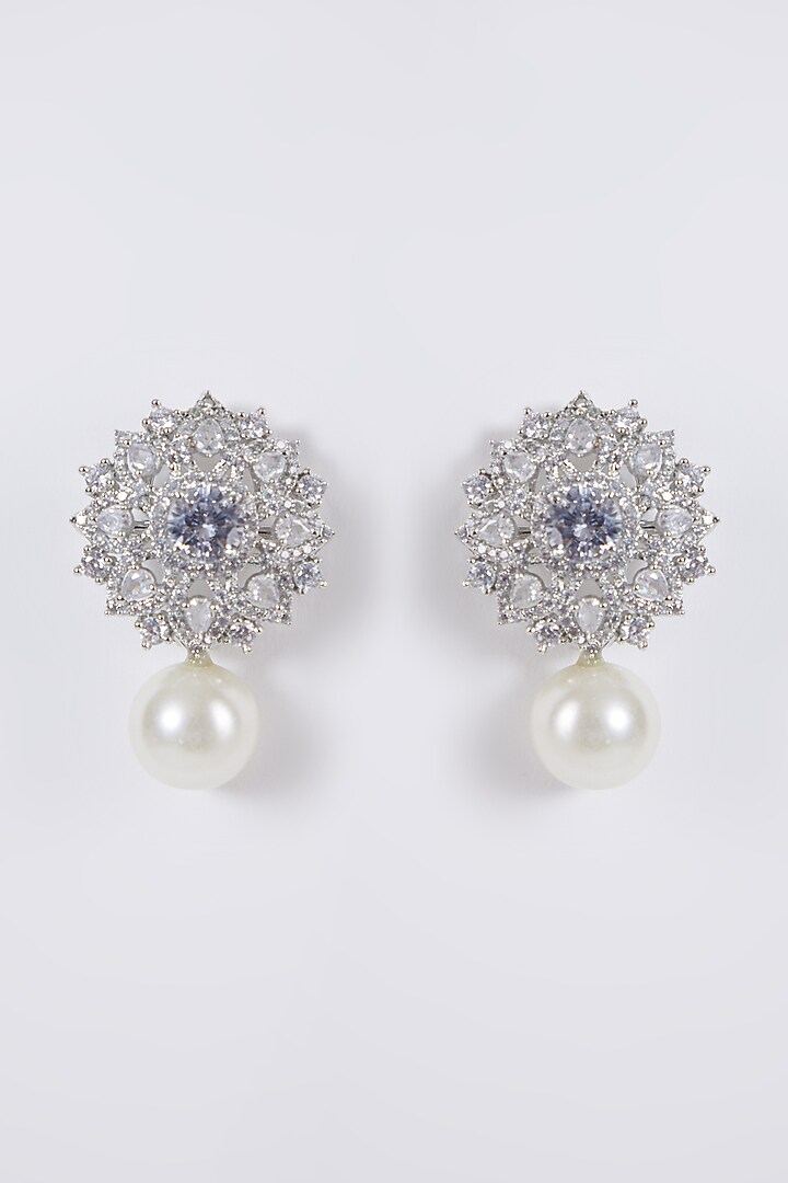White Finish Diamond & Pearl Earrings by Aster at Pernia's Pop Up Shop