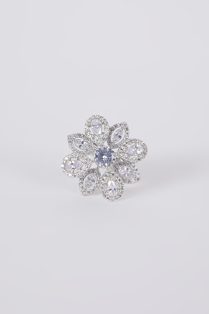 White Finish Diamond Floral Ring by Aster at Pernia's Pop Up Shop