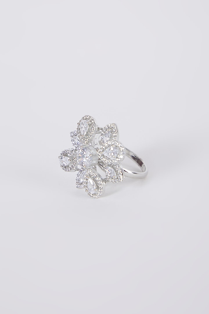 White Finish Diamond Floral Ring by Aster at Pernia's Pop Up Shop