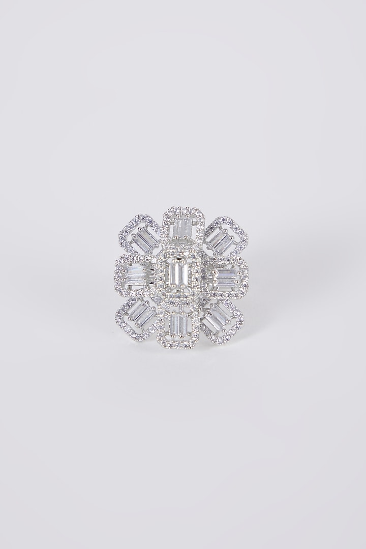 White Finish Floral Diamond Ring by Aster at Pernia's Pop Up Shop