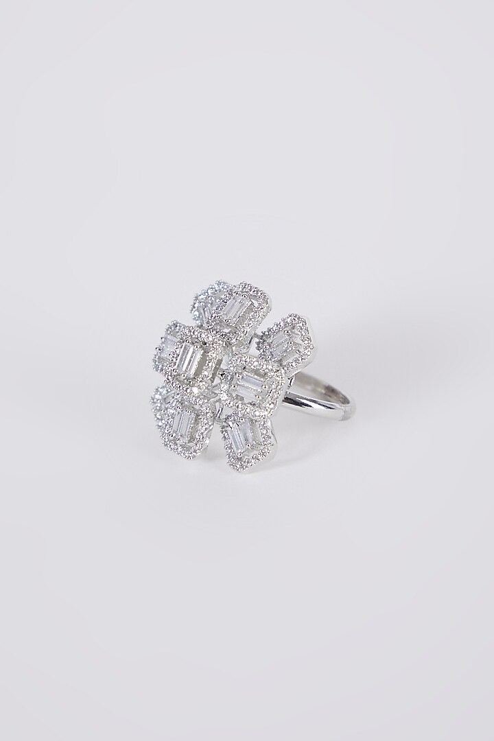 White Finish Floral Diamond Ring by Aster at Pernia's Pop Up Shop
