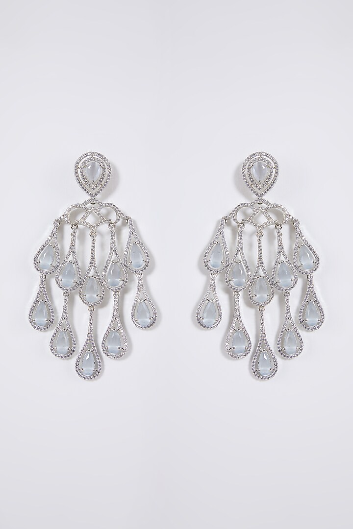 White Rhodium Finish Diamond Dangler Earrings by Aster at Pernia's Pop Up Shop