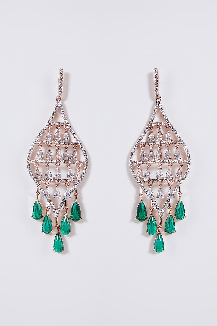 Rose Gold Finish Green Stone & Diamond Earrings by Aster at Pernia's Pop Up Shop
