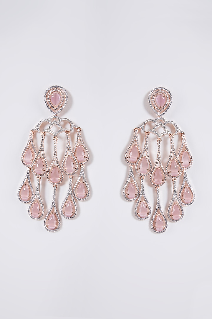 Rose Gold Finish Crystal Pink Stone Dangler Earrings by Aster at Pernia's Pop Up Shop