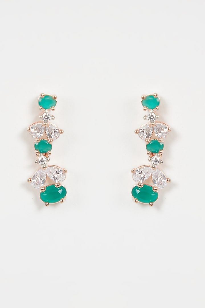 Rose Gold Finish Green Stone & Faux Diamond Necklace Set by Aster at Pernia's Pop Up Shop