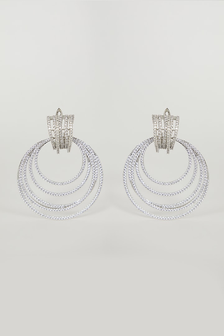 White Finish Diamond Hoop Earrings by Aster at Pernia's Pop Up Shop