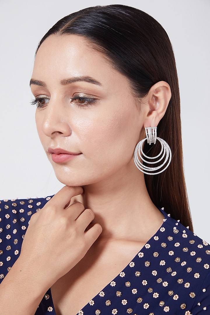 White Finish Diamond Hoop Earrings by Aster at Pernia's Pop Up Shop